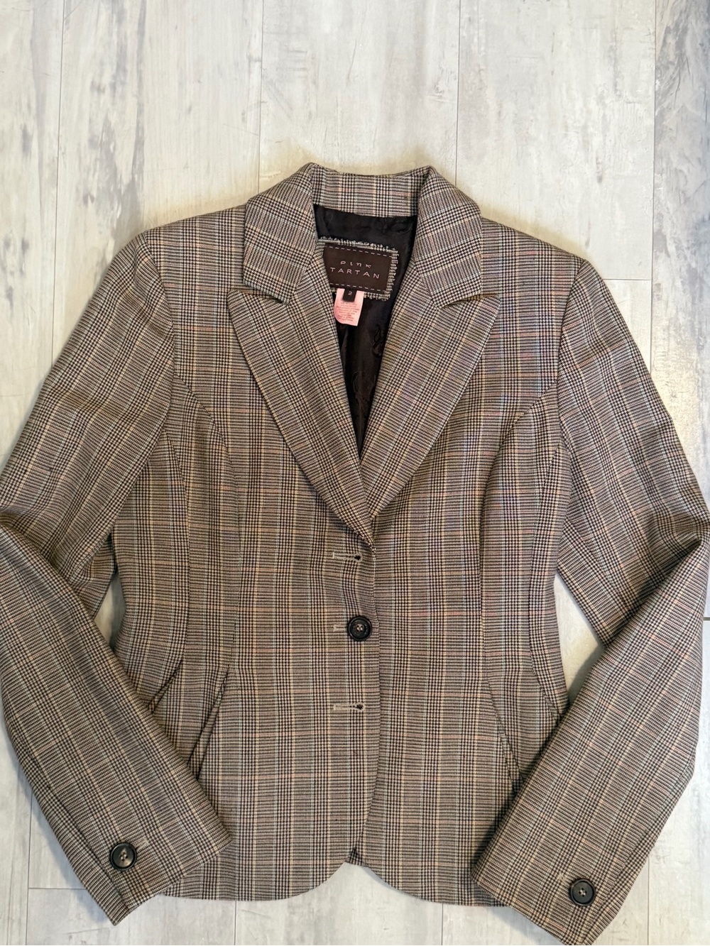 Pink Tartan Plaid Tailored Blazer in Brown and Gray